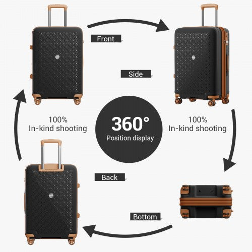 KSK2594 - Kono PP 28-inch Hard Shell Expandable Luggage–Lightweight Suitcase with TSA Lock & Built-in Cup Holder - Black and Brown | Neil's Luggage Store