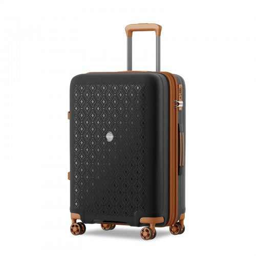 KSK2594 - Kono PP 24-inch Hard Shell Expandable Luggage–Lightweight Suitcase with TSA Lock & Built-in Cup Holder - Black and Brown | Neil's Luggage Store