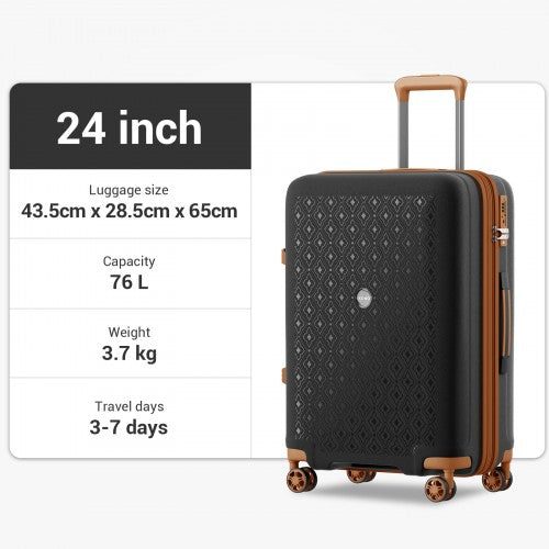 KSK2594 - Kono PP 24-inch Hard Shell Expandable Luggage–Lightweight Suitcase with TSA Lock & Built-in Cup Holder - Black and Brown | Neil's Luggage Store