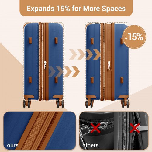 KSK2594 - Kono PP 20-inch Hard Shell Expandable Luggage-Lightweight Suitcase with TSA Lock & Built-in Cup Holder - Navy and Brown | Neil's Luggage Store