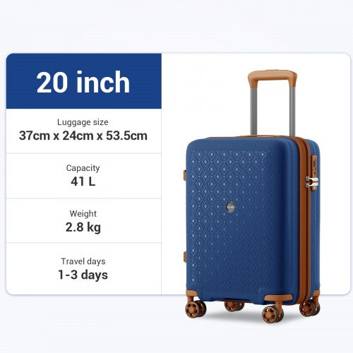 KSK2594 - Kono PP 20-inch Hard Shell Expandable Luggage-Lightweight Suitcase with TSA Lock & Built-in Cup Holder - Navy and Brown | Neil's Luggage Store