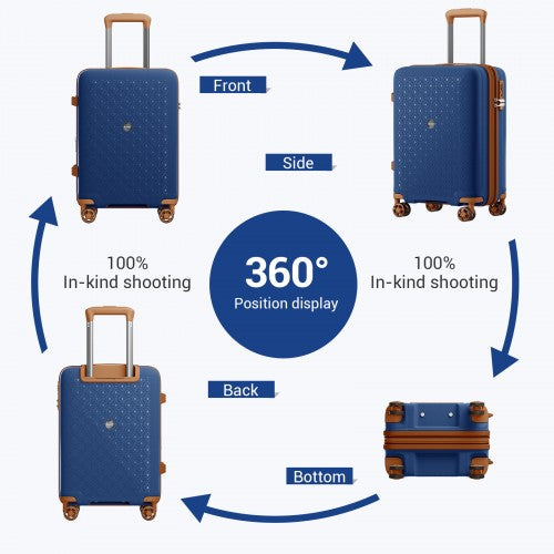 KSK2594 - Kono PP 20-inch Hard Shell Expandable Luggage-Lightweight Suitcase with TSA Lock & Built-in Cup Holder - Navy and Brown | Neil's Luggage Store