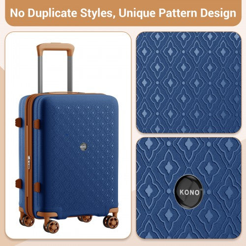 KSK2594 - Kono PP 20-inch Hard Shell Expandable Luggage-Lightweight Suitcase with TSA Lock & Built-in Cup Holder - Navy and Brown | Neil's Luggage Store