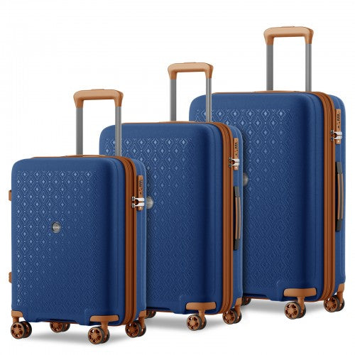 KSK2594 - Kono PP 20/24/28inch Hard Shell Expandable Luggage–Lightweight Suitcase with TSA Lock & Built-in Cup Holder - Navy and Brown | Neil's Luggage Store