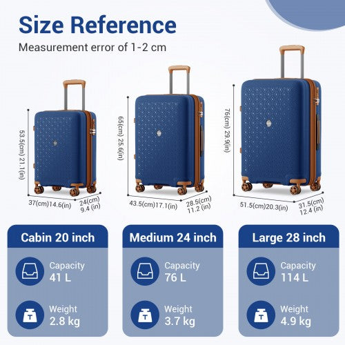 KSK2594 - Kono PP 20/24/28inch Hard Shell Expandable Luggage–Lightweight Suitcase with TSA Lock & Built-in Cup Holder - Navy and Brown | Neil's Luggage Store