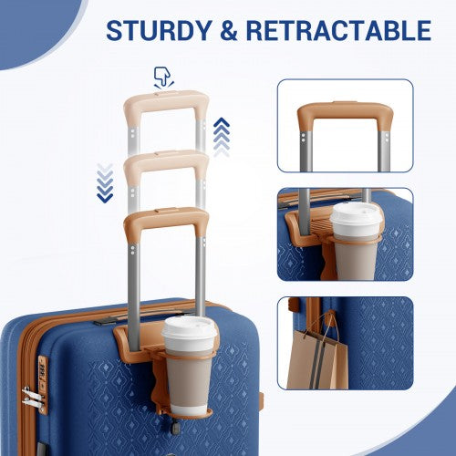 KSK2594 - Kono PP 20/24/28inch Hard Shell Expandable Luggage–Lightweight Suitcase with TSA Lock & Built-in Cup Holder - Navy and Brown | Neil's Luggage Store
