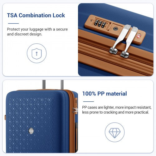 KSK2594 - Kono PP 28-inch Hard Shell Expandable Luggage–Lightweight Suitcase with TSA Lock & Built-in Cup Holder - Navy and Brown | Neil's Luggage Store