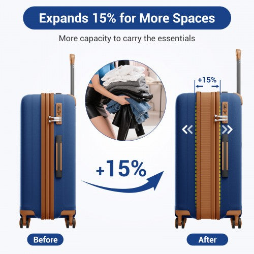 KSK2594 - Kono PP 20/24/28inch Hard Shell Expandable Luggage–Lightweight Suitcase with TSA Lock & Built-in Cup Holder - Navy and Brown | Neil's Luggage Store