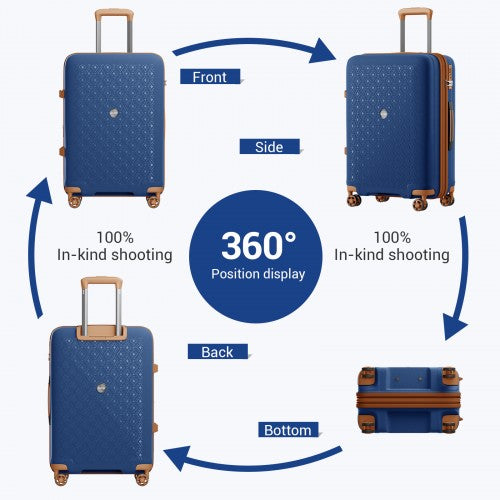 KSK2594 - Kono PP 28-inch Hard Shell Expandable Luggage–Lightweight Suitcase with TSA Lock & Built-in Cup Holder - Navy and Brown | Neil's Luggage Store