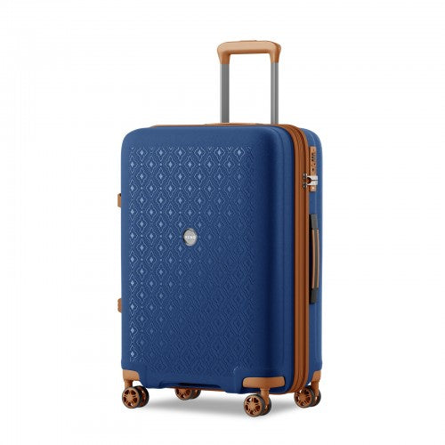 KSK2594 - Kono PP 24-inch Hard Shell Expandable Luggage–Lightweight Suitcase with TSA Lock & Built-in Cup Holder - Navy and Brown | Neil's Luggage Store