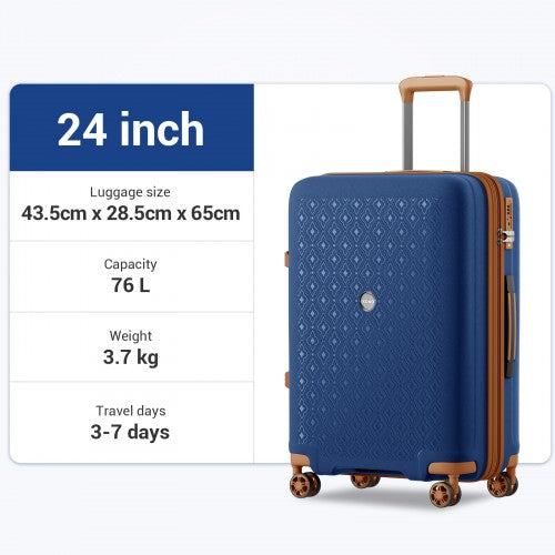 KSK2594 - Kono PP 24-inch Hard Shell Expandable Luggage–Lightweight Suitcase with TSA Lock & Built-in Cup Holder - Navy and Brown | Neil's Luggage Store