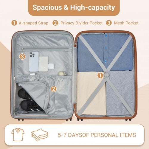 KSK2594 - Kono PP 24-inch Hard Shell Expandable Luggage–Lightweight Suitcase with TSA Lock & Built-in Cup Holder - Navy and Brown | Neil's Luggage Store
