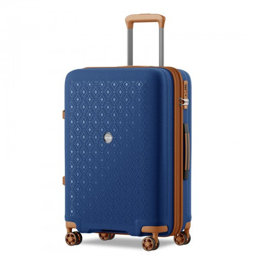 KSK2594 - Kono PP 28-inch Hard Shell Expandable Luggage–Lightweight Suitcase with TSA Lock & Built-in Cup Holder - Navy and Brown | Neil's Luggage Store