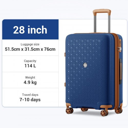 KSK2594 - Kono PP 28-inch Hard Shell Expandable Luggage–Lightweight Suitcase with TSA Lock & Built-in Cup Holder - Navy and Brown | Neil's Luggage Store