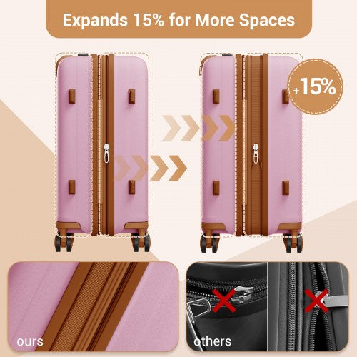 KSK2594 - Kono PP 20-inch Hard Shell Expandable Luggage-Lightweight Suitcase with TSA Lock & Built-in Cup Holder - Pink and Brown | Neil's Luggage Store