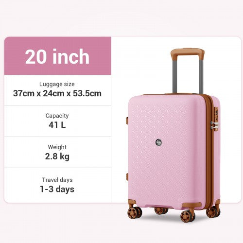 KSK2594 - Kono PP 20-inch Hard Shell Expandable Luggage-Lightweight Suitcase with TSA Lock & Built-in Cup Holder - Pink and Brown | Neil's Luggage Store