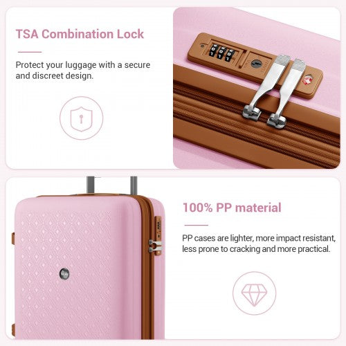 KSK2594 - Kono PP 20-inch Hard Shell Expandable Luggage-Lightweight Suitcase with TSA Lock & Built-in Cup Holder - Pink and Brown | Neil's Luggage Store