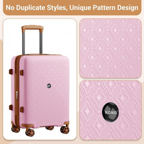 KSK2594 - Kono PP 20-inch Hard Shell Expandable Luggage-Lightweight Suitcase with TSA Lock & Built-in Cup Holder - Pink and Brown | Neil's Luggage Store