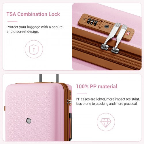 KSK2594 - Kono PP 20/24/28inch Hard Shell Expandable Luggage–Lightweight Suitcase with TSA Lock & Built-in Cup Holder - Pink and Brown | Neil's Luggage Store