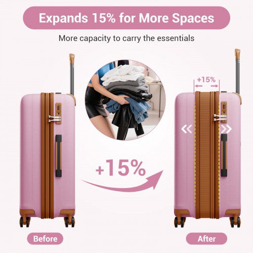 KSK2594 - Kono PP 24-inch Hard Shell Expandable Luggage–Lightweight Suitcase with TSA Lock & Built-in Cup Holder - Pink and Brown | Neil's Luggage Store