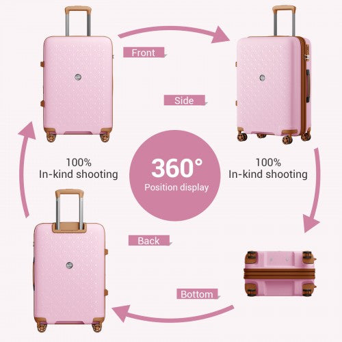 KSK2594 - Kono PP 24-inch Hard Shell Expandable Luggage–Lightweight Suitcase with TSA Lock & Built-in Cup Holder - Pink and Brown | Neil's Luggage Store