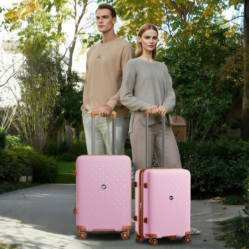 KSK2594 - Kono PP 24-inch Hard Shell Expandable Luggage–Lightweight Suitcase with TSA Lock & Built-in Cup Holder - Pink and Brown | Neil's Luggage Store