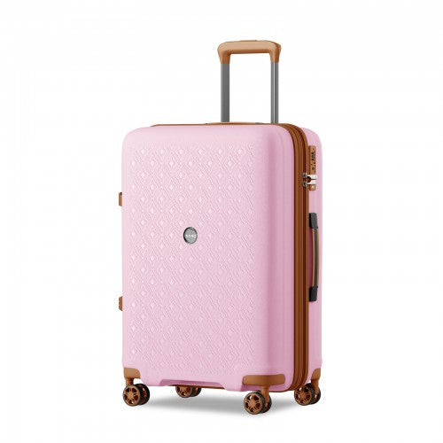 KSK2594 - Kono PP 24-inch Hard Shell Expandable Luggage–Lightweight Suitcase with TSA Lock & Built-in Cup Holder - Pink and Brown | Neil's Luggage Store
