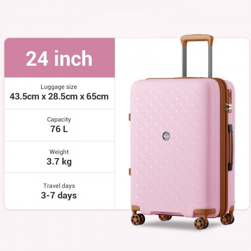 KSK2594 - Kono PP 24-inch Hard Shell Expandable Luggage–Lightweight Suitcase with TSA Lock & Built-in Cup Holder - Pink and Brown | Neil's Luggage Store