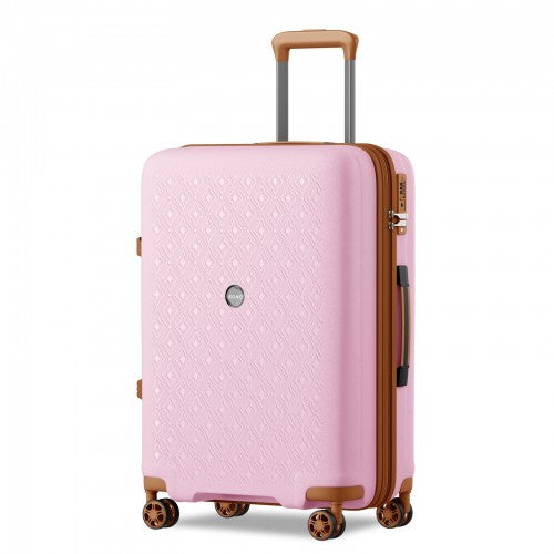 KSK2594 - Kono PP 28-inch Hard Shell Expandable Luggage–Lightweight Suitcase with TSA Lock & Built-in Cup Holder - Pink and Brown | Neil's Luggage Store