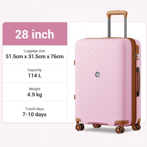 KSK2594 - Kono PP 28-inch Hard Shell Expandable Luggage–Lightweight Suitcase with TSA Lock & Built-in Cup Holder - Pink and Brown | Neil's Luggage Store