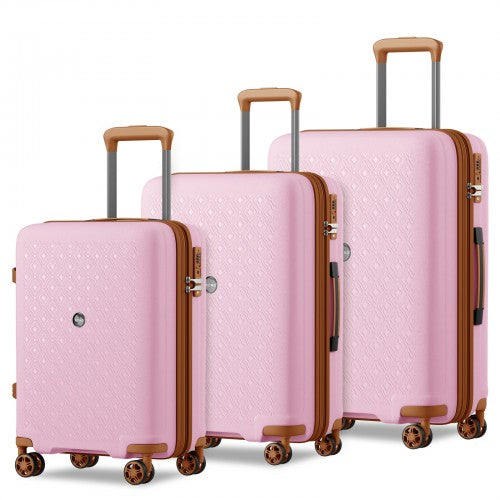 KSK2594 - Kono PP 20/24/28inch Hard Shell Expandable Luggage–Lightweight Suitcase with TSA Lock & Built-in Cup Holder - Pink and Brown | Neil's Luggage Store