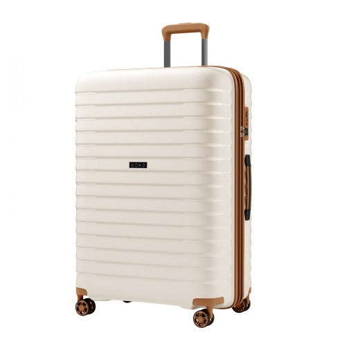 KSK2595 - Kono 28-Inch Hard Shell Scratch-Resistant PP Luggage with Cup Holder, TSA Lock & Expandable Design-Check-in Luggage For Travel - Beige and Brown | Neil's Luggage Store