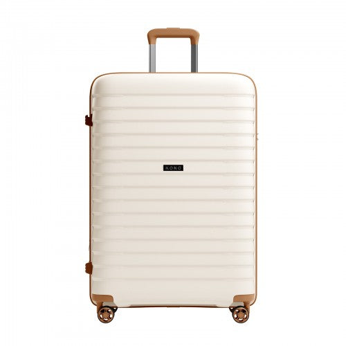 KSK2595 - Kono 28-Inch Hard Shell Scratch-Resistant PP Luggage with Cup Holder, TSA Lock & Expandable Design-Check-in Luggage For Travel - Beige and Brown | Neil's Luggage Store