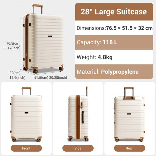 KSK2595 - Kono 28-Inch Hard Shell Scratch-Resistant PP Luggage with Cup Holder, TSA Lock & Expandable Design-Check-in Luggage For Travel - Beige and Brown | Neil's Luggage Store