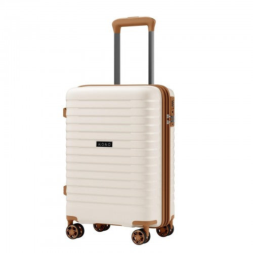 KSK2595 - Kono 20-Inch Hard Shell Scratch-Resistant PP Luggage with Cup Holder, TSA Lock & Expandable Design-Cabin Trolley For Travel - Beige and Brown | Neil's Luggage Store