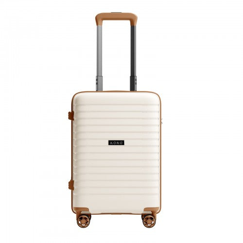 KSK2595 - Kono 20-Inch Hard Shell Scratch-Resistant PP Luggage with Cup Holder, TSA Lock & Expandable Design-Cabin Trolley For Travel - Beige and Brown | Neil's Luggage Store