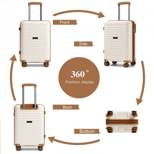 KSK2595 - Kono 20-Inch Hard Shell Scratch-Resistant PP Luggage with Cup Holder, TSA Lock & Expandable Design-Cabin Trolley For Travel - Beige and Brown | Neil's Luggage Store