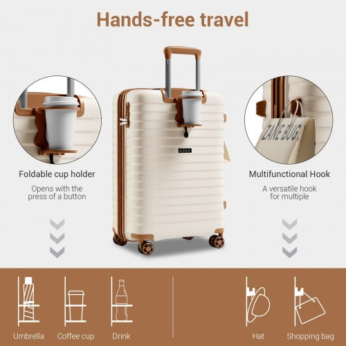 KSK2595 - Kono 20-Inch Hard Shell Scratch-Resistant PP Luggage with Cup Holder, TSA Lock & Expandable Design-Cabin Trolley For Travel - Beige and Brown | Neil's Luggage Store