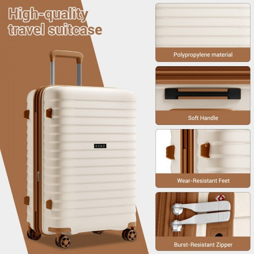 KSK2595 - Kono 24-Inch Hard Shell Scratch-Resistant PP Luggage with Cup Holder, TSA Lock & Expandable Design-Check-in Luggage For Travel - Beige and Brown