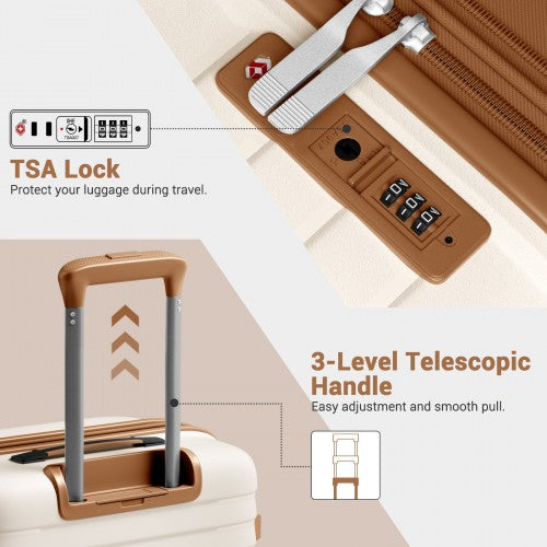 KSK2595 - Kono 28-Inch Hard Shell Scratch-Resistant PP Luggage with Cup Holder, TSA Lock & Expandable Design-Check-in Luggage For Travel - Beige and Brown | Neil's Luggage Store
