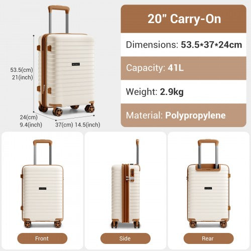 KSK2595 - Kono 20-Inch Hard Shell Scratch-Resistant PP Luggage with Cup Holder, TSA Lock & Expandable Design-Cabin Trolley For Travel - Beige and Brown | Neil's Luggage Store
