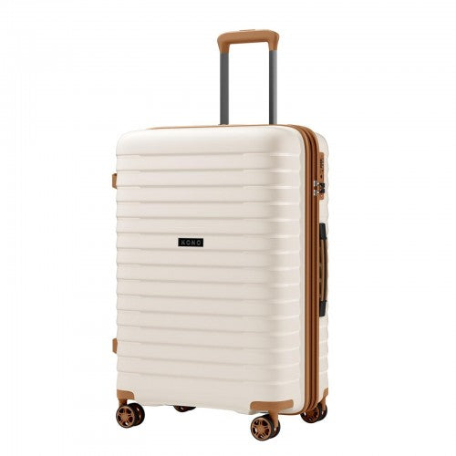 KSK2595 - Kono 24-Inch Hard Shell Scratch-Resistant PP Luggage with Cup Holder, TSA Lock & Expandable Design-Check-in Luggage For Travel - Beige and Brown | Neil's Luggage Store