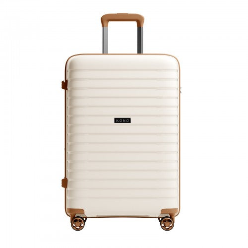 KSK2595 - Kono 24-Inch Hard Shell Scratch-Resistant PP Luggage with Cup Holder, TSA Lock & Expandable Design-Check-in Luggage For Travel - Beige and Brown