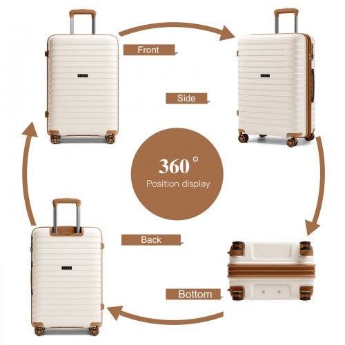 KSK2595 - Kono 28-Inch Hard Shell Scratch-Resistant PP Luggage with Cup Holder, TSA Lock & Expandable Design-Check-in Luggage For Travel - Beige and Brown | Neil's Luggage Store