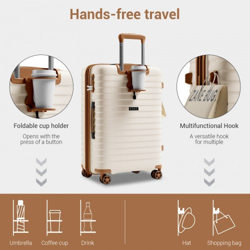 Kono 20 24 28 Inch Hard Shell Luggage Set Cup Holder TSA Lock Beige Brown | Neil's Luggage Store