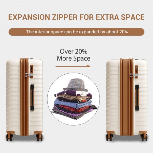 KSK2595 - Kono 24-Inch Hard Shell Scratch-Resistant PP Luggage with Cup Holder, TSA Lock & Expandable Design-Check-in Luggage For Travel - Beige and Brown