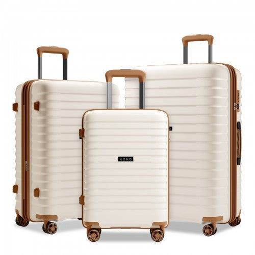 Kono 20 24 28 Inch Hard Shell Luggage Set Cup Holder TSA Lock Beige Brown | Neil's Luggage Store