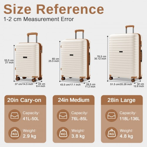 Kono 20 24 28 Inch Hard Shell Luggage Set Cup Holder TSA Lock Beige Brown | Neil's Luggage Store