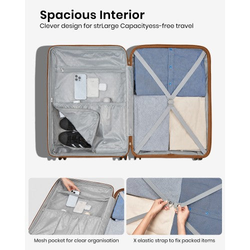 Kono 20 24 28 Inch Hard Shell Luggage Set Cup Holder TSA Lock Beige Brown | Neil's Luggage Store