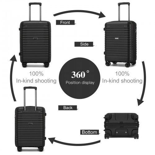 KSK2595 - Kono 20-Inch Hard Shell Scratch-Resistant PP Luggage with Cup Holder, TSA Lock & Expandable Design-Cabin Trolley For Travel - Black | Neil's Luggage Store